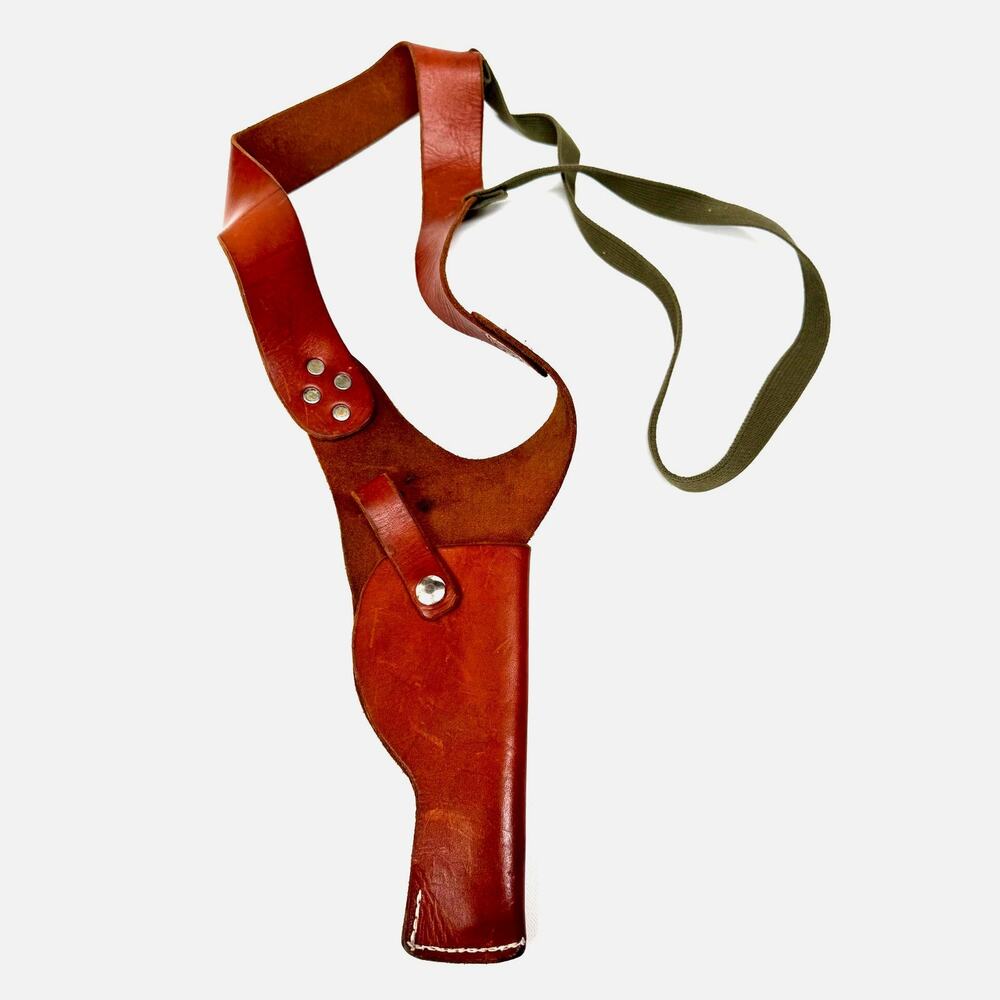 Vintage Brown Leather Shoulder Holster With Canvas Strap